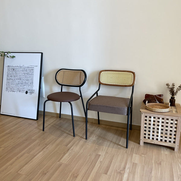 Modern Style Fabric Side Chair Cane Back Armless Dining Chair