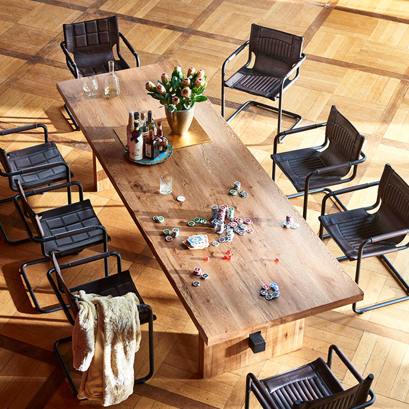 Minimalist Rectangle Shape Brown Dining Table Solid Wood Kitchen Dining Table with Trestle Base