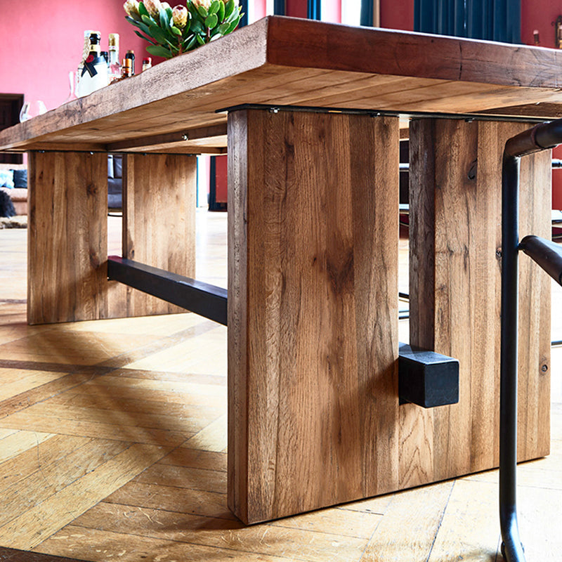 Minimalist Rectangle Shape Brown Dining Table Solid Wood Kitchen Dining Table with Trestle Base
