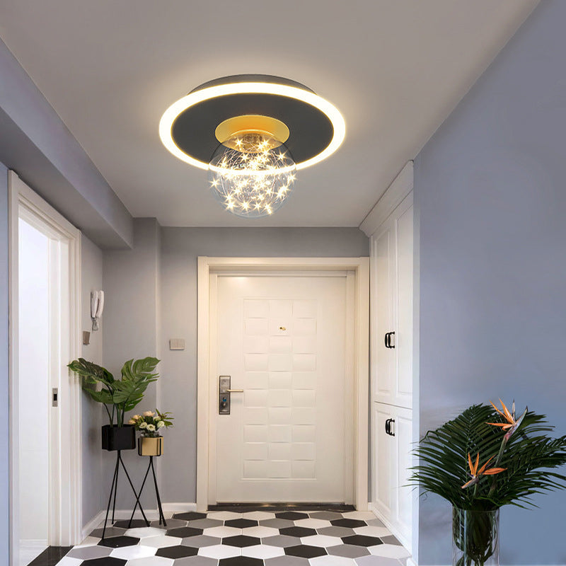 Glass Geometric Ceiling Light Fixture Nordic Style LED Ceiling Mounted Light in Black