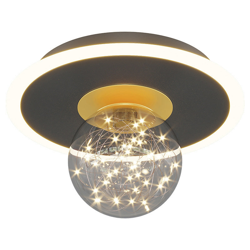 Glass Geometric Ceiling Light Fixture Nordic Style LED Ceiling Mounted Light in Black
