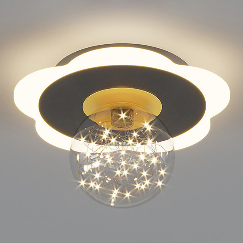 Glass Geometric Ceiling Light Fixture Nordic Style LED Ceiling Mounted Light in Black