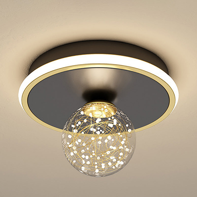 Glass Geometric Ceiling Light Fixture Nordic Style LED Ceiling Mounted Light in Black