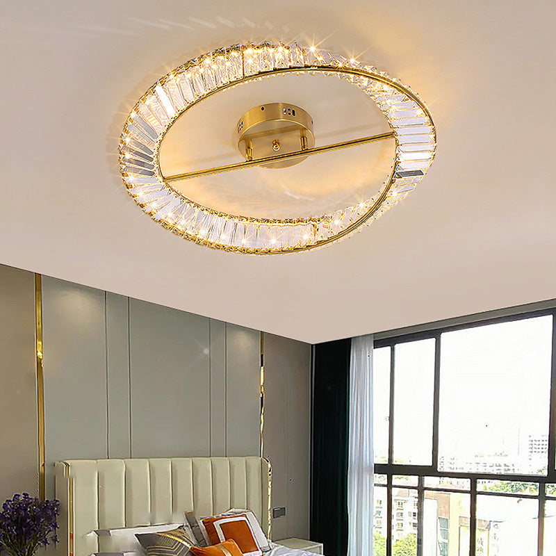 Contemporary Circular Flush Light Crystal 1 Light Flush Mount Ceiling Fixture in Gold