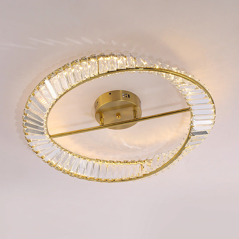 Contemporary Circular Flush Light Crystal 1 Light Flush Mount Ceiling Fixture in Gold