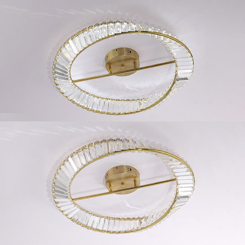 Contemporary Circular Flush Light Crystal 1 Light Flush Mount Ceiling Fixture in Gold