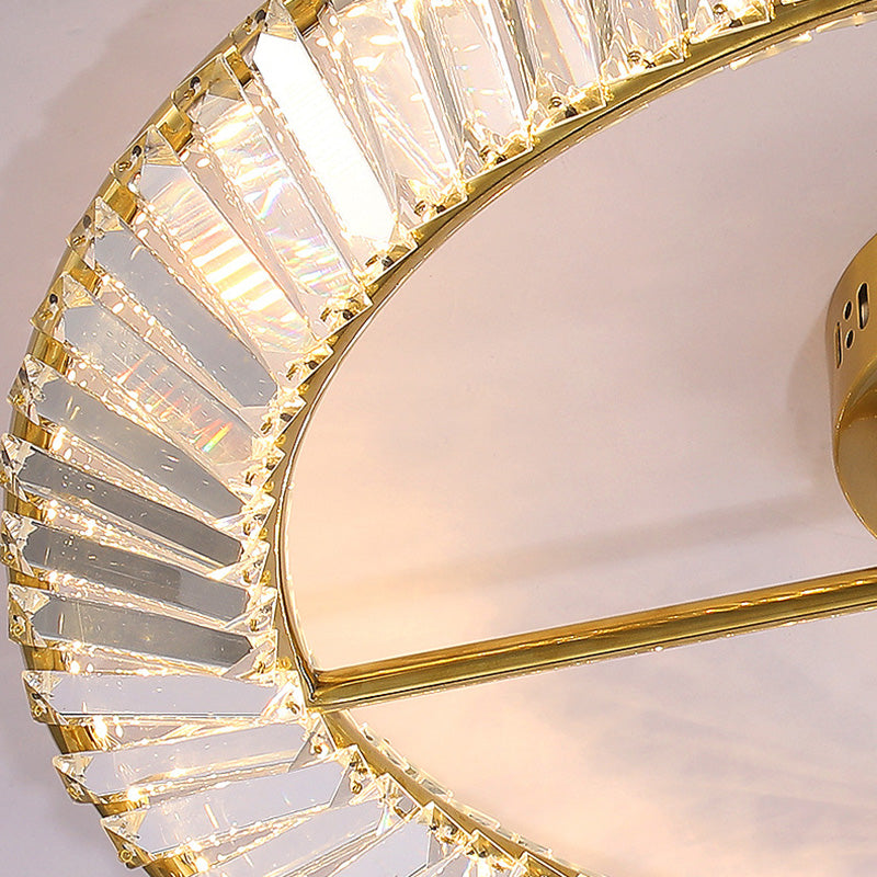 Contemporary Circular Flush Light Crystal 1 Light Flush Mount Ceiling Fixture in Gold