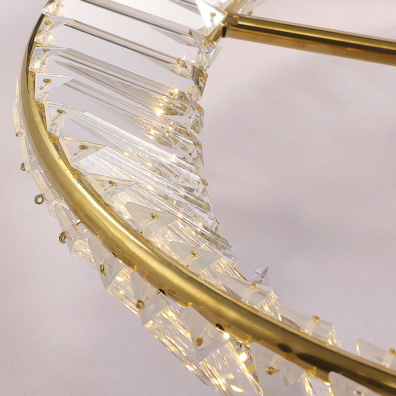 Contemporary Circular Flush Light Crystal 1 Light Flush Mount Ceiling Fixture in Gold