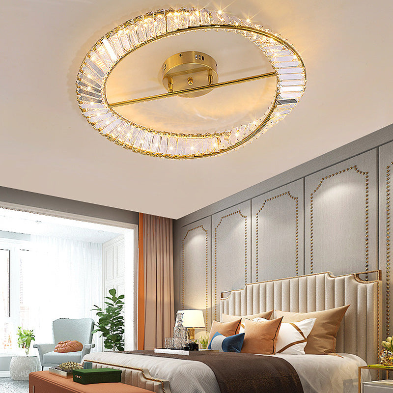 Contemporary Circular Flush Light Crystal 1 Light Flush Mount Ceiling Fixture in Gold