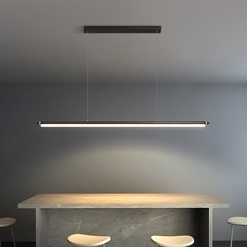 Modern Metal Island Light Linear 1-Head Restaurant Hanging Lamp with Acrylic Shade