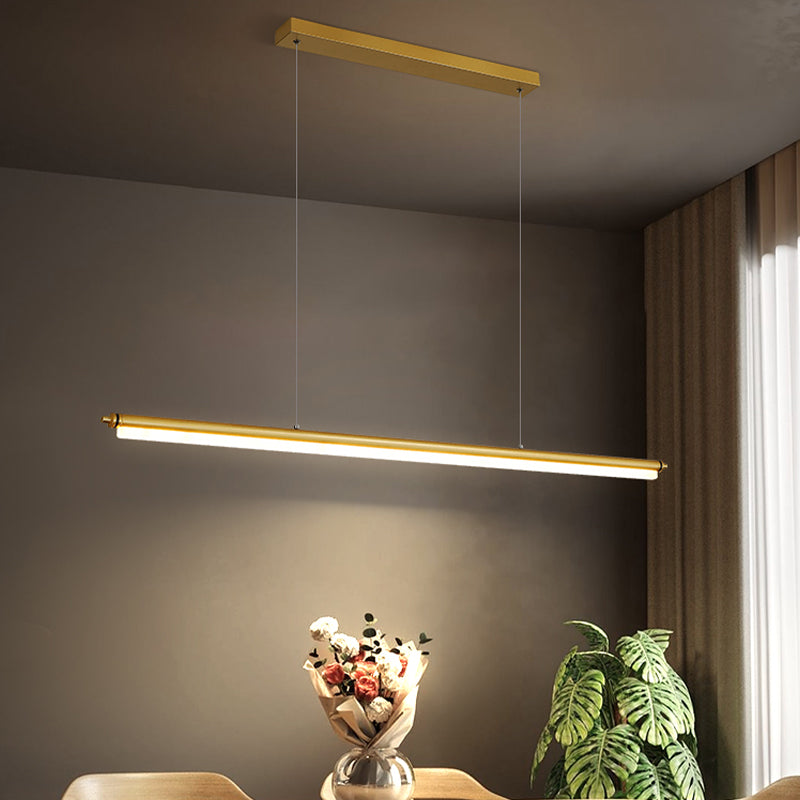 Modern Metal Island Light Linear 1-Head Restaurant Hanging Lamp with Acrylic Shade