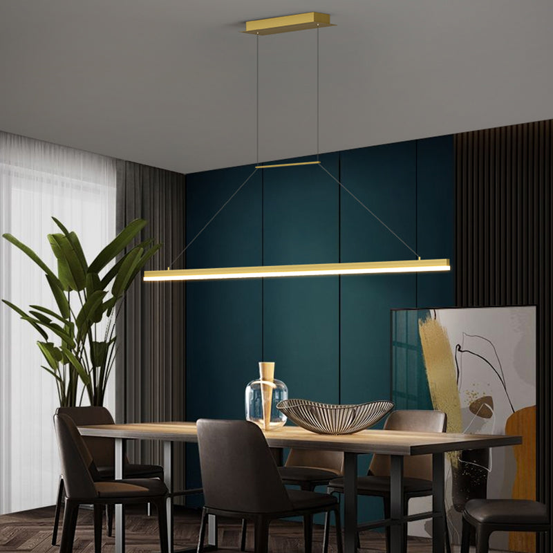 Modern Metal Island Light Linear 1-Head Restaurant Hanging Lamp with Silica Gel Shade