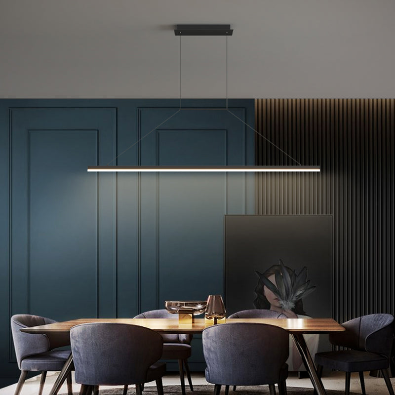Modern Metal Island Light Linear 1-Head Restaurant Hanging Lamp with Silica Gel Shade