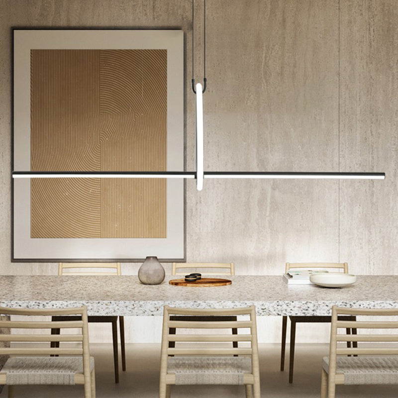 Modern Style Linear Shape Island Lights Metal 2 Light Pendant Lights in Black