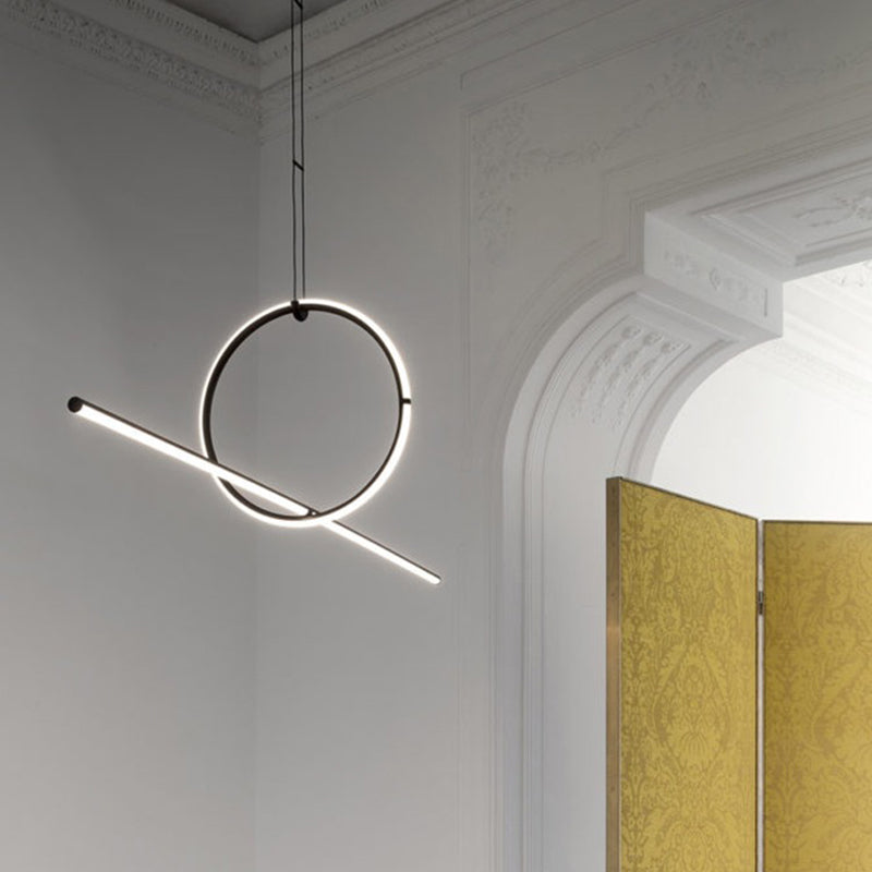 Modern Style Linear Shape Island Lights Metal 2 Light Pendant Lights in Black