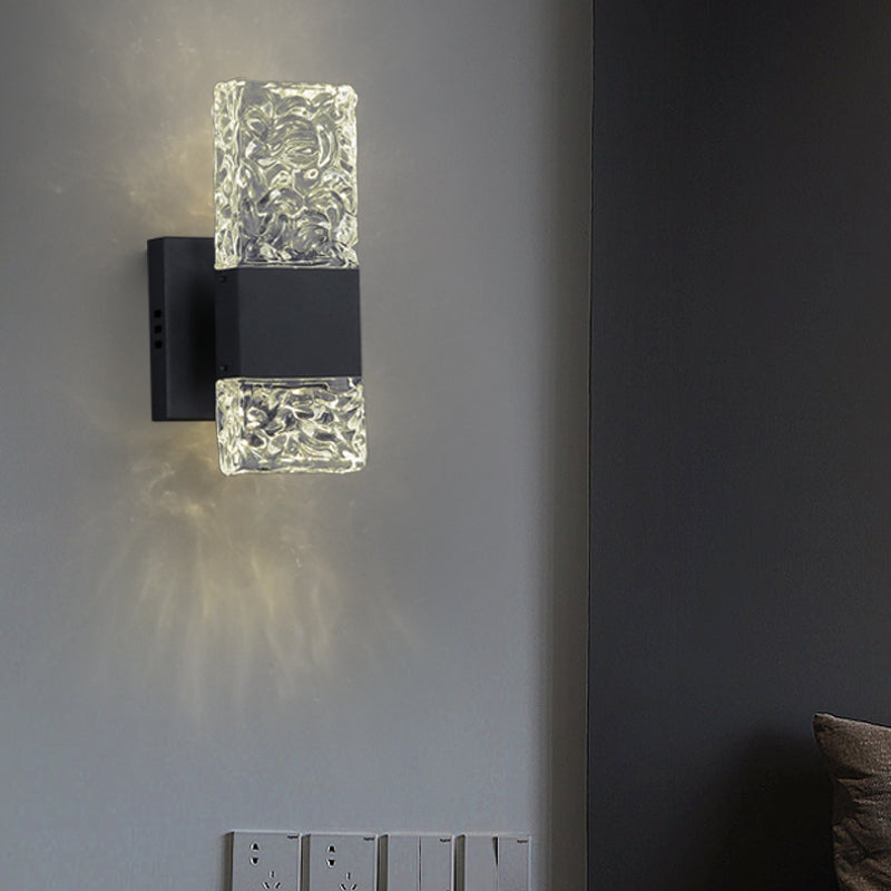 Nordic Style Metal Wall Light Cuboid LED Wall Sconce with Crystal for Bedroom
