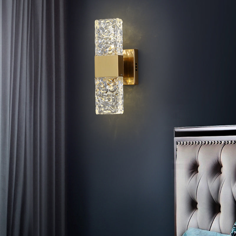 Nordic Style Metal Wall Light Cuboid LED Wall Sconce with Crystal for Bedroom