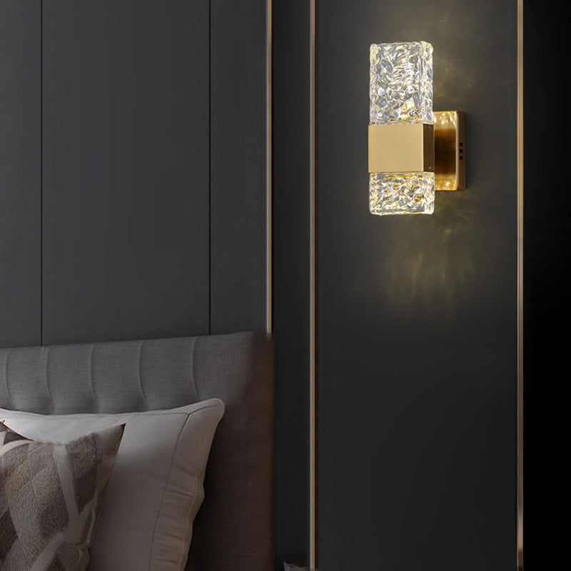 Nordic Style Metal Wall Light Cuboid LED Wall Sconce with Crystal for Bedroom