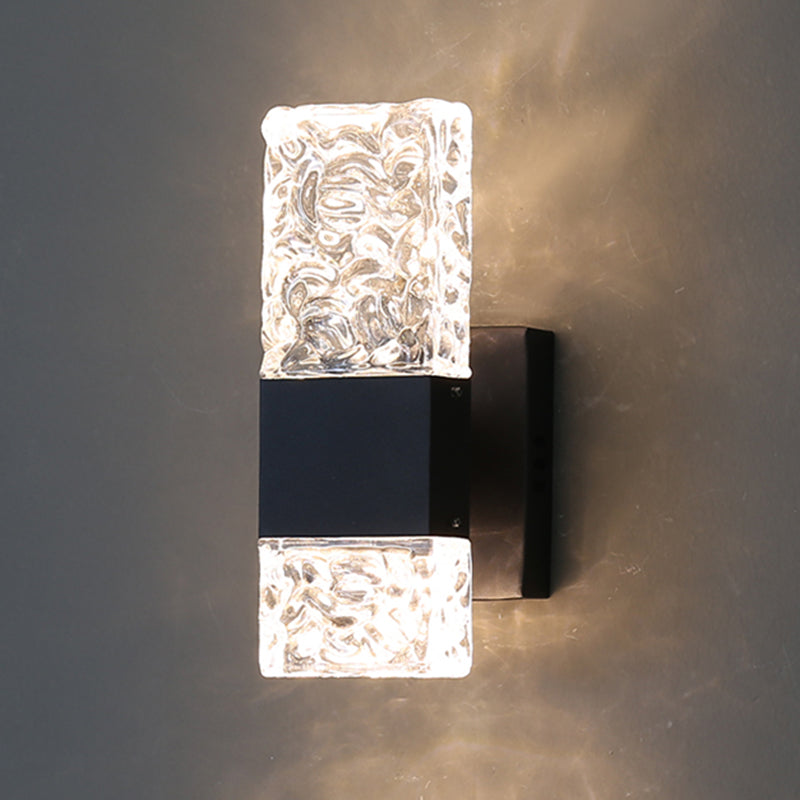Nordic Style Metal Wall Light Cuboid LED Wall Sconce with Crystal for Bedroom
