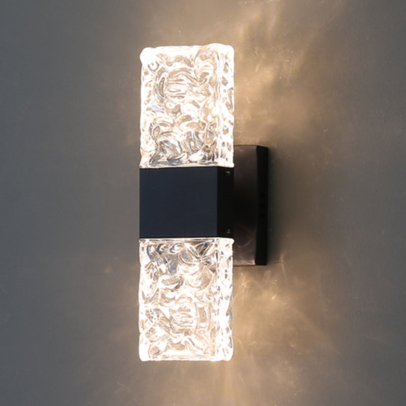 Nordic Style Metal Wall Light Cuboid LED Wall Sconce with Crystal for Bedroom