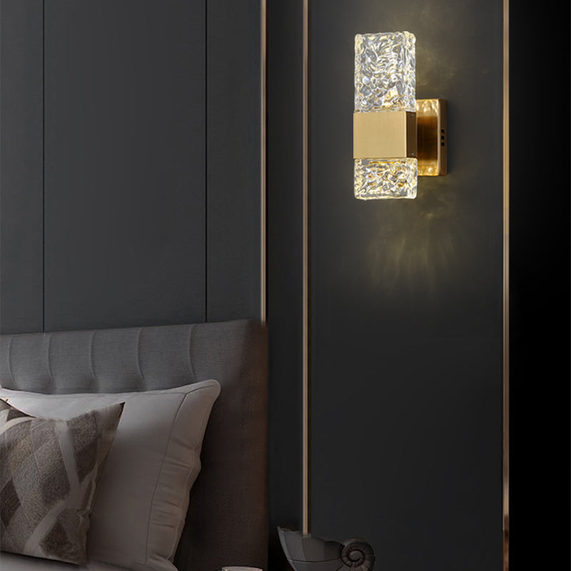 Nordic Style Metal Wall Light Cuboid LED Wall Sconce with Crystal for Bedroom