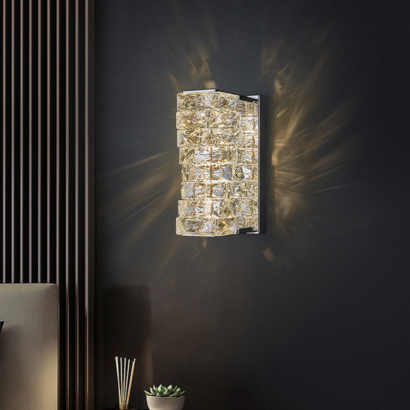 Postmodern Style Wall Light Geometric Crystal Wall Sconce in Silver for Bedroom