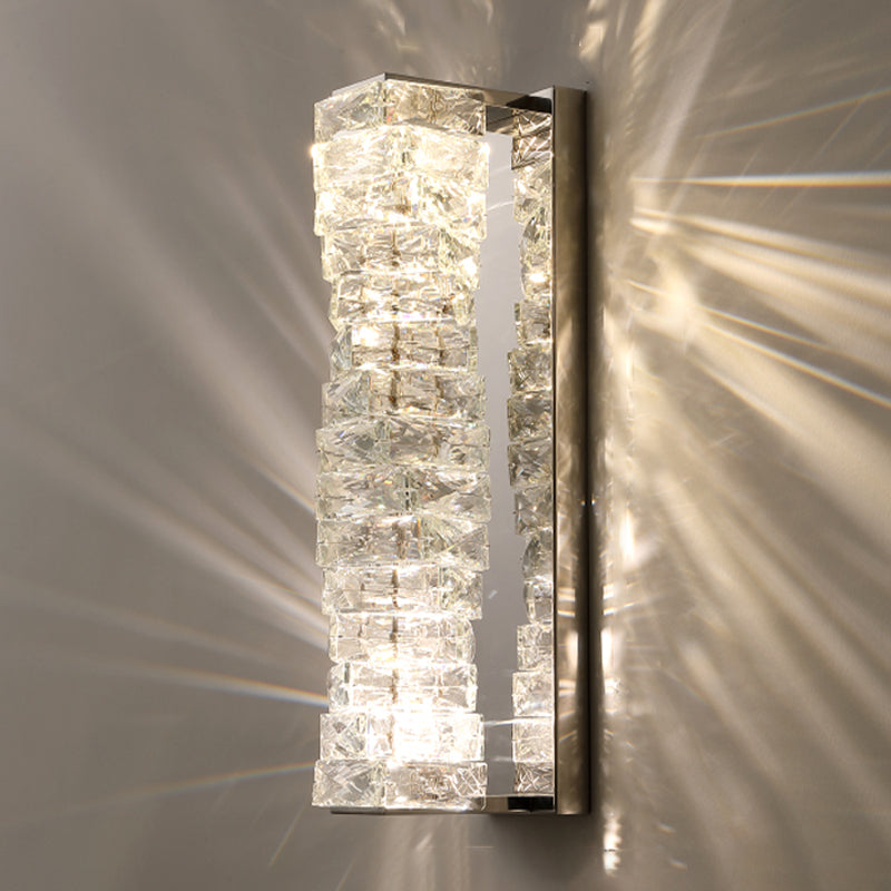 Postmodern Style Wall Light Geometric Crystal Wall Sconce in Silver for Bedroom