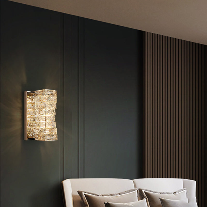 Postmodern Style Wall Light Geometric Crystal Wall Sconce in Silver for Bedroom