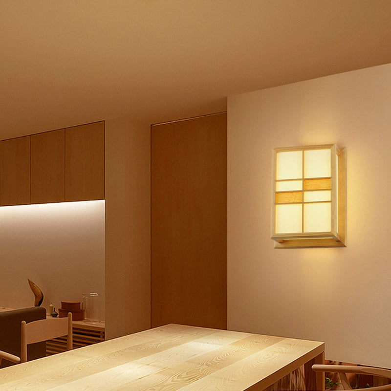 Square Shape Wooden Wall Sconce 1-Light Simple Wall Mount Lamp for Living Room