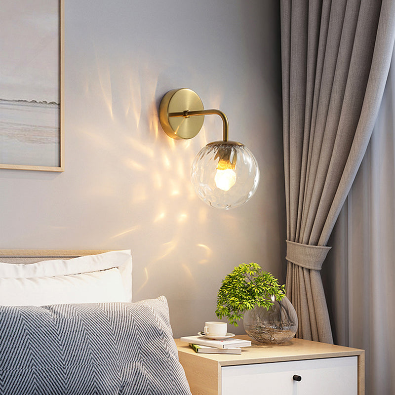 1-Light Metal Wall Sconce Modern Simple Wall Mount Lamp with Glass Shade for Bedroom