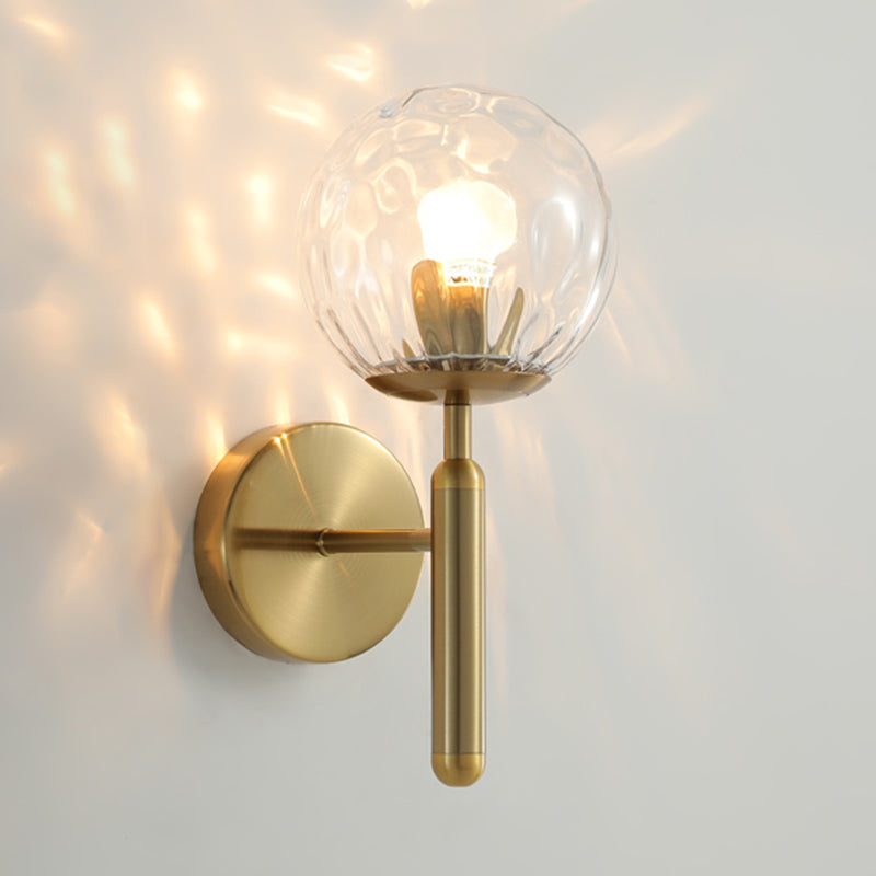 1-Light Metal Wall Sconce Modern Simple Wall Mount Lamp with Glass Shade for Bedroom