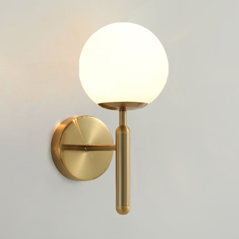 1-Light Metal Wall Sconce Modern Simple Wall Mount Lamp with Glass Shade for Bedroom