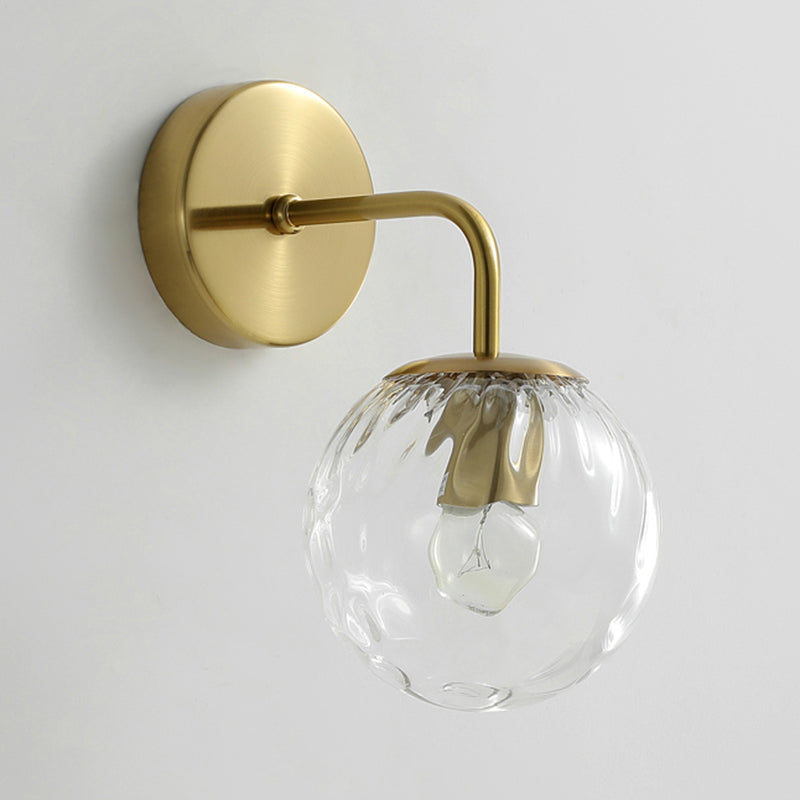 1-Light Metal Wall Sconce Modern Simple Wall Mount Lamp with Glass Shade for Bedroom