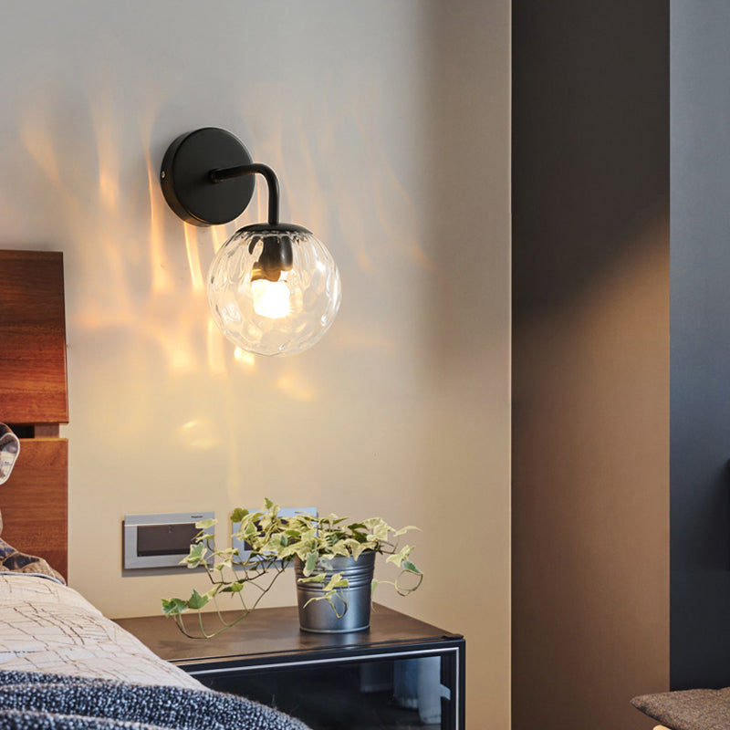 1-Light Metal Wall Sconce Modern Simple Wall Mount Lamp with Glass Shade for Bedroom