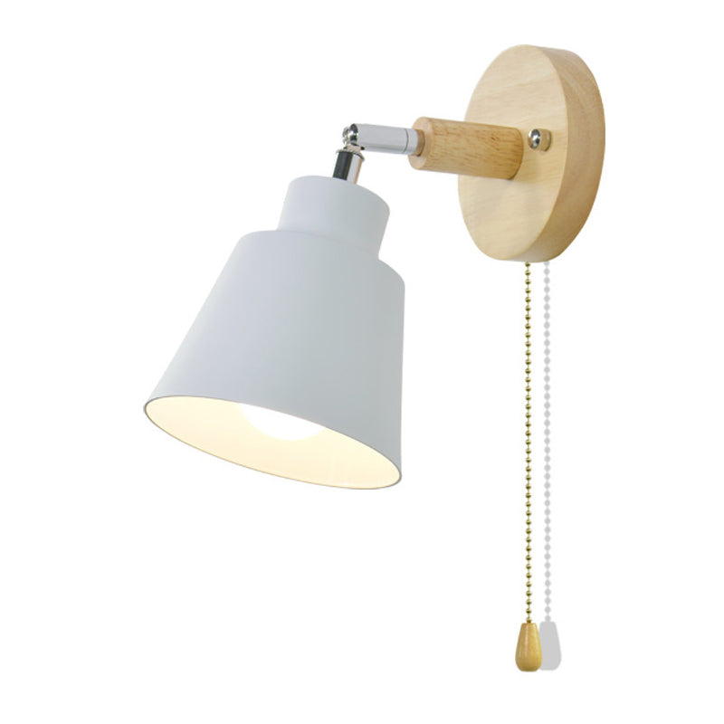 Macaron Style Wall Sconce 1-Light Wall Mount Lamp with Wood for Bedroom
