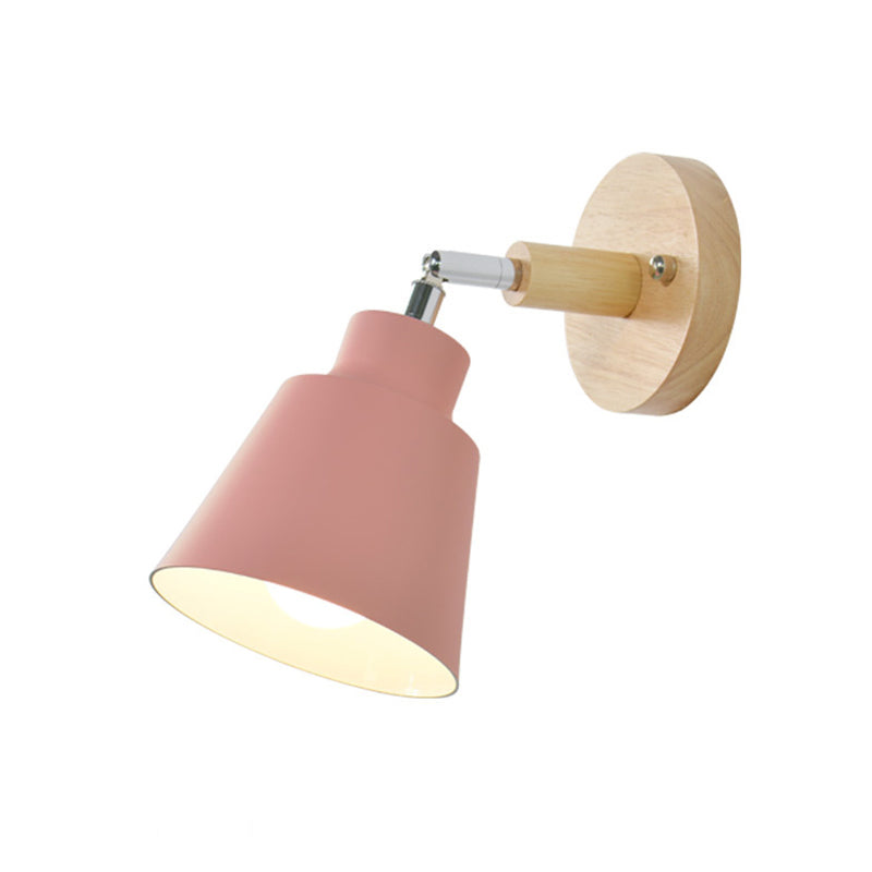 Macaron Style Wall Sconce 1-Light Wall Mount Lamp with Wood for Bedroom