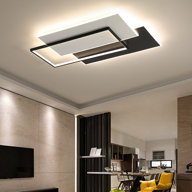 Modern Style Geometry Ceiling Lights Metal 3 Light Ceiling Lamps for Bedroom in Black
