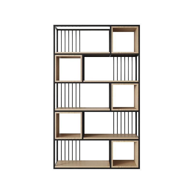 Modern Living Room Etagere Bookshelf Metal Frame Solid Wood Shelf Bookcase