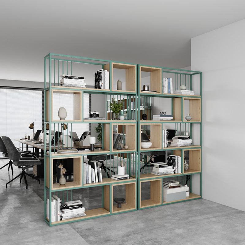 Modern Living Room Etagere Bookshelf Metal Frame Solid Wood Shelf Bookcase
