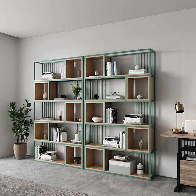 Modern Living Room Etagere Bookshelf Metal Frame Solid Wood Shelf Bookcase