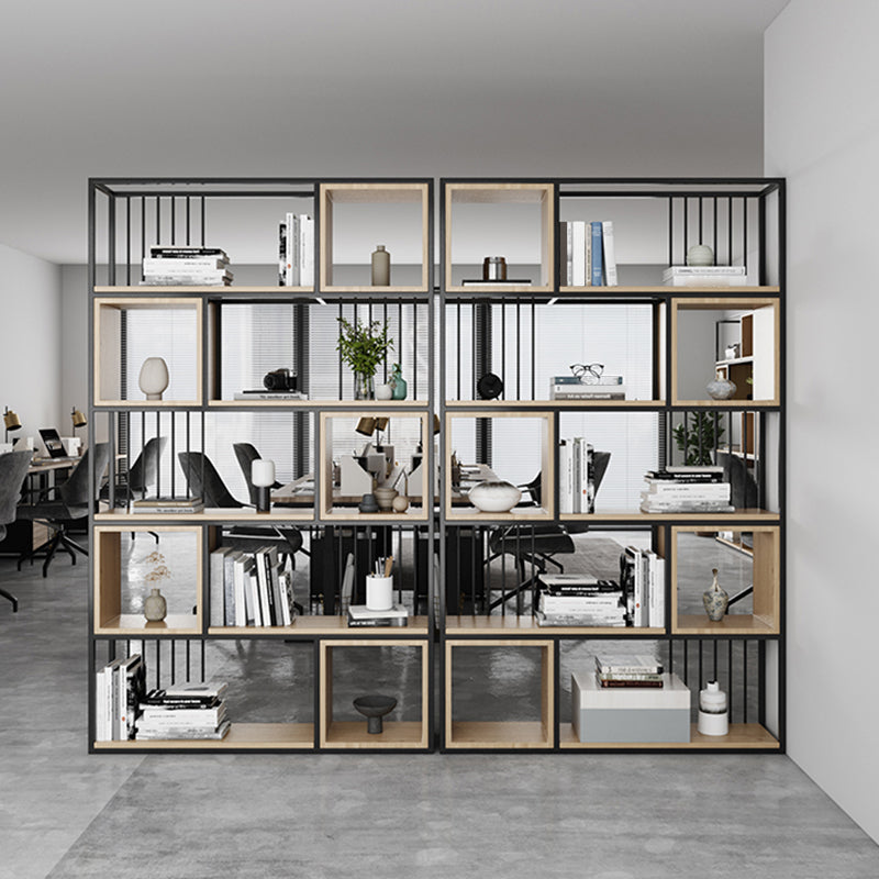 Modern Living Room Etagere Bookshelf Metal Frame Solid Wood Shelf Bookcase
