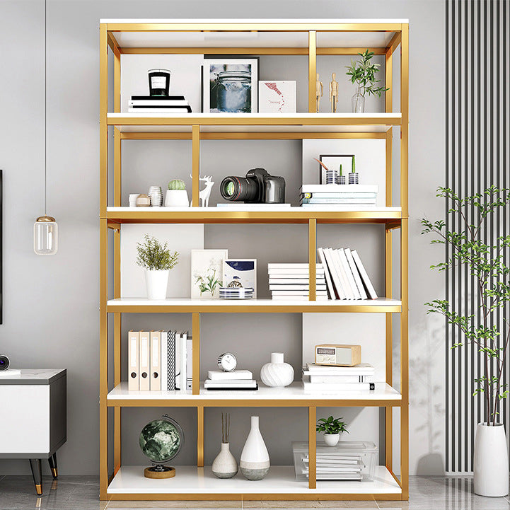 Vertical Metal Frame Etagere Bookshelf Manufactured Wood Shelf Bookcase for Living Room