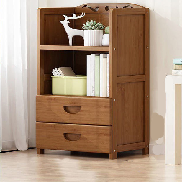 Manufactured Wood Standard Bookshelf Brown Vertical Bookcase with Door and Drawer