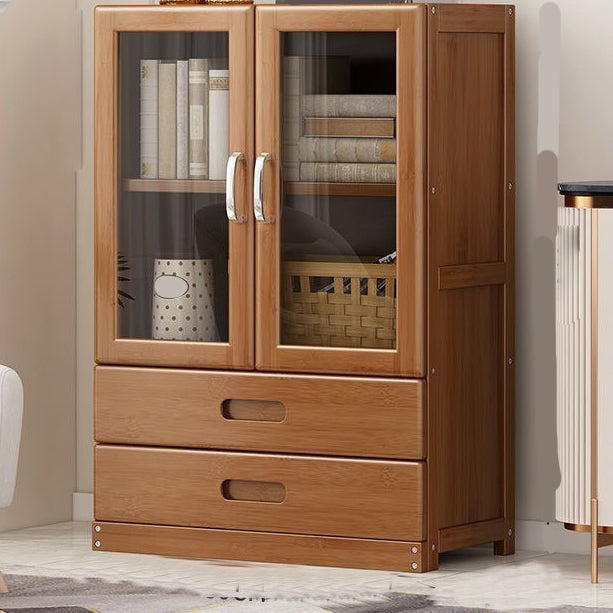 Manufactured Wood Standard Bookshelf Brown Vertical Bookcase with Door and Drawer