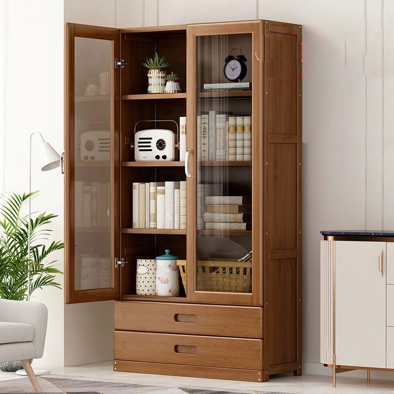 Manufactured Wood Standard Bookshelf Brown Vertical Bookcase with Door and Drawer