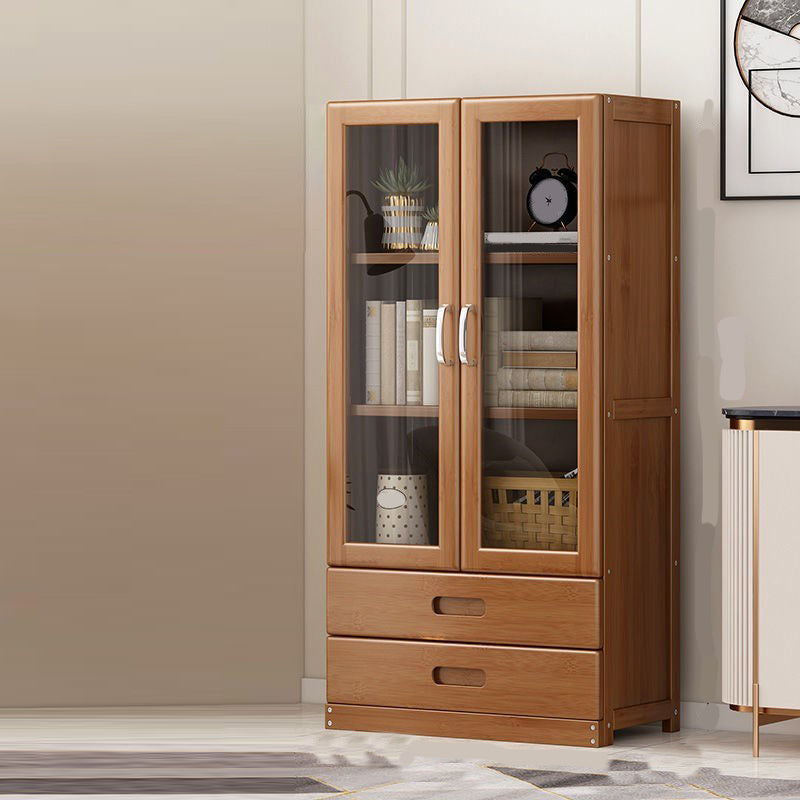 Manufactured Wood Standard Bookshelf Brown Vertical Bookcase with Door and Drawer