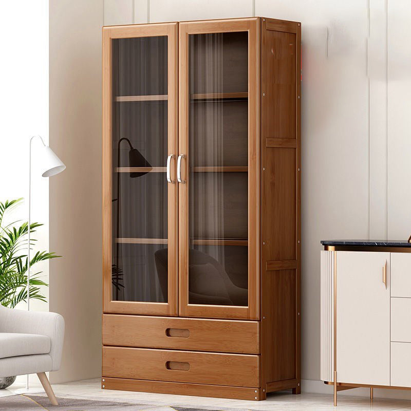 Manufactured Wood Standard Bookshelf Brown Vertical Bookcase with Door and Drawer