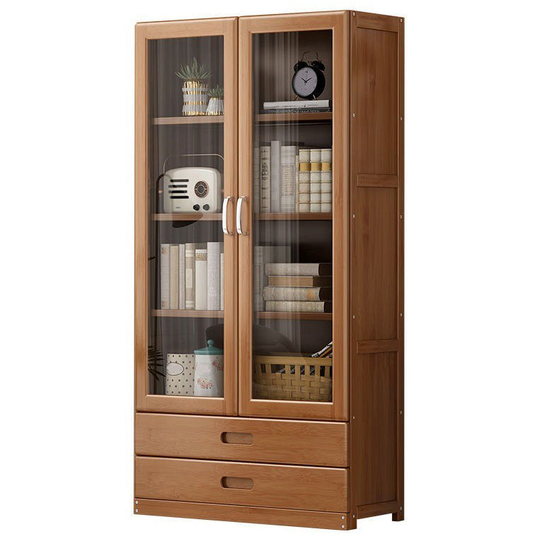 Manufactured Wood Standard Bookshelf Brown Vertical Bookcase with Door and Drawer