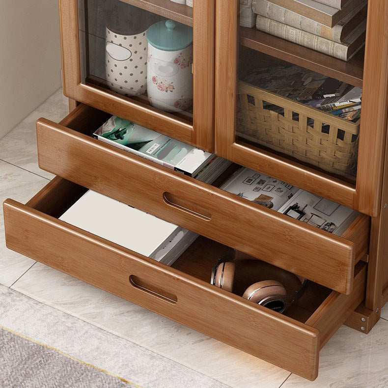 Manufactured Wood Standard Bookshelf Brown Vertical Bookcase with Door and Drawer