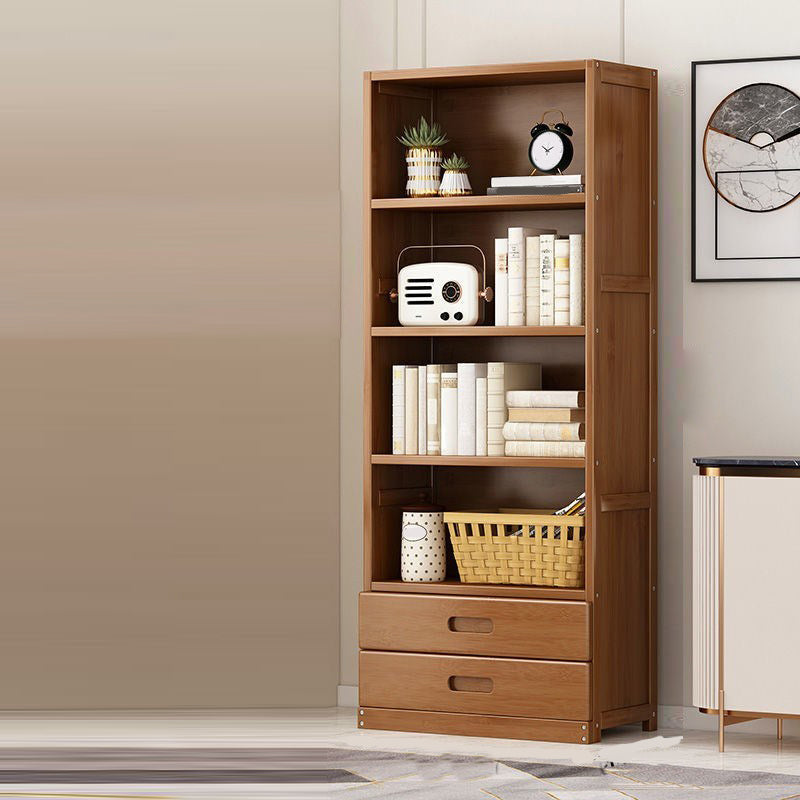 Manufactured Wood Standard Bookshelf Brown Vertical Bookcase with Door and Drawer